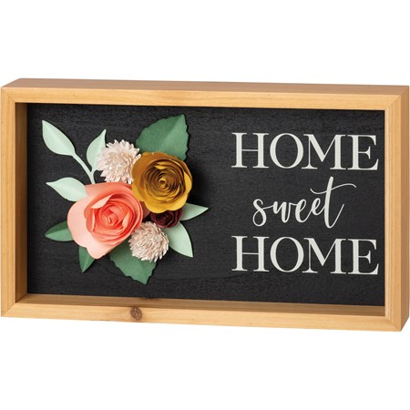 Inset Box Sign - Home Sweet Home - 12" x 7" x 1.75" - Wood, Paper