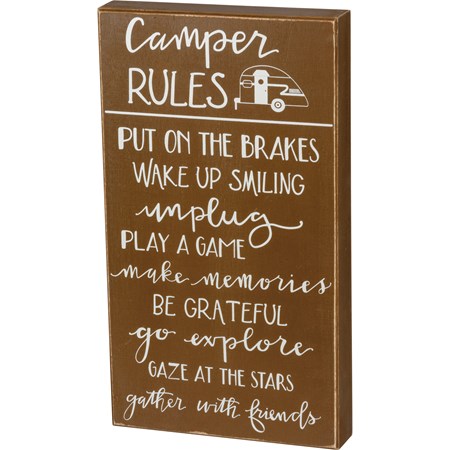 Box Sign - Camper Rules - 9" x 16" x 1.75" - Wood