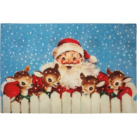 Rug - Santa & Reindeer - 34" x 20" - Polyester, PVC skid-resistant backing