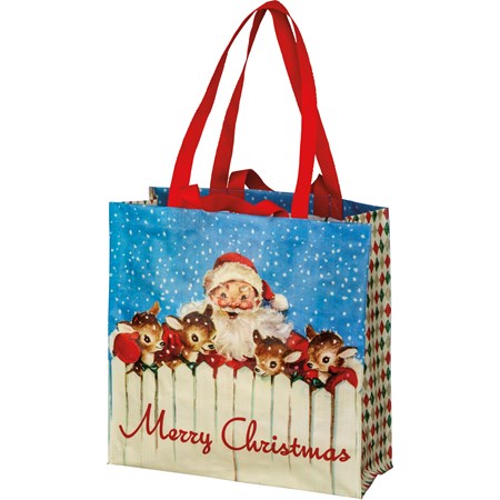 Market Tote - Santa & Reindeer - Merry Christmas - 15.50" x 15.25" x 6" - Post-Consumer Material, Nylon