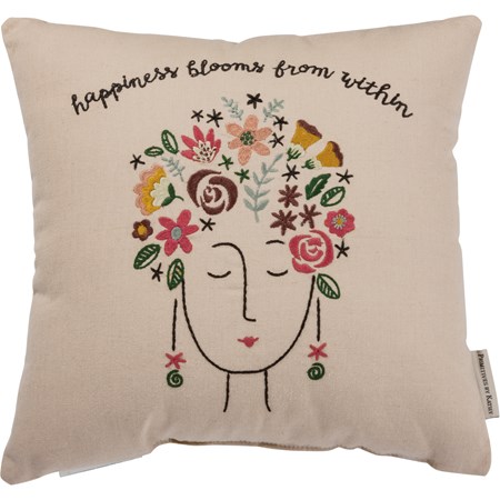 Pillow - Happiness Blooms From Within - 14" x 14" - Cotton, Linen