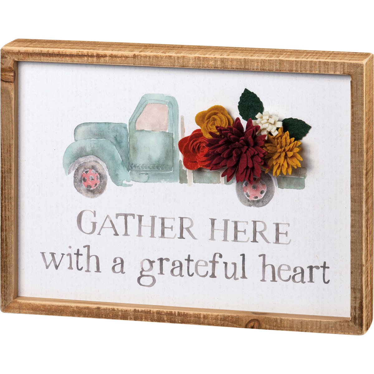 Gather Here With A Grateful Heart Inset Box Sign - Wood, Paper, Felt