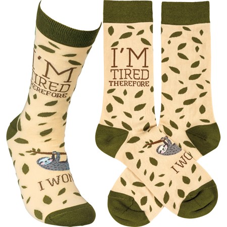 Socks - Sloth - I'm Tired Therefore I Won't - One Size Fits Most - Cotton, Nylon, Spandex