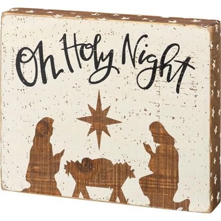 Block Sign - Oh Holy Night - 6" x 5" x 1" - Wood