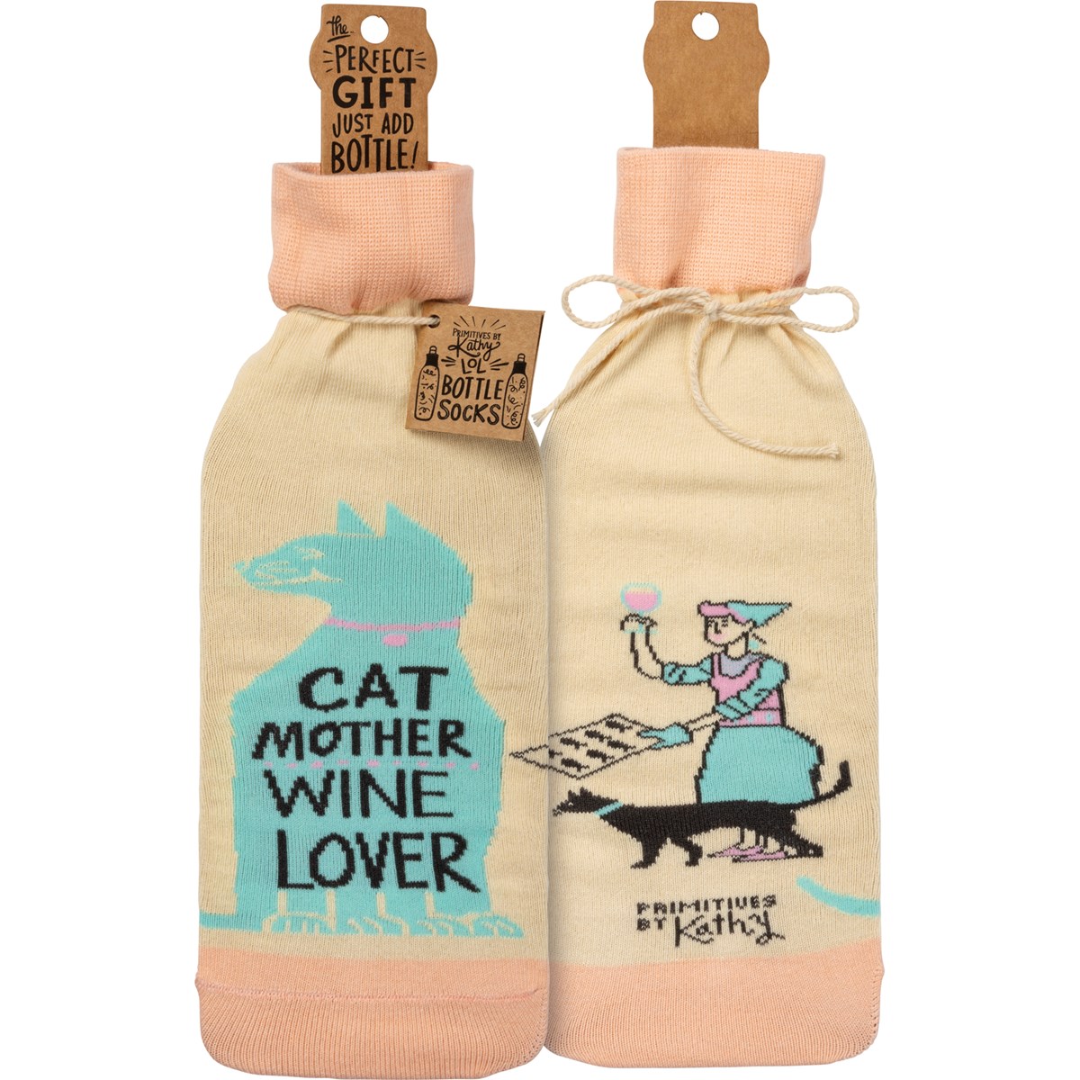 Cat Mother Wine Lover Bottle Sock - Cotton, Nylon, Spandex