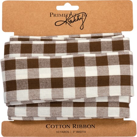 Ribbon - Sm Brown Buff Check - 10 Yards x 3" - Cotton