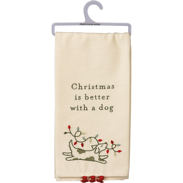 Christmas Is Better With A Dog Kitchen Towel - Cotton, Linen