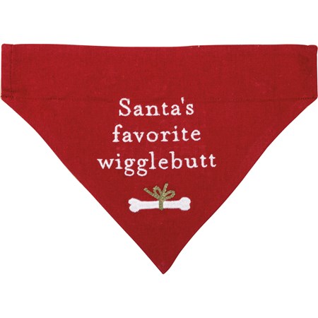 Collar Bandana Lg - Santa's Favorite Wigglebutt - 11.50" x 8.50" - Cotton, Linen