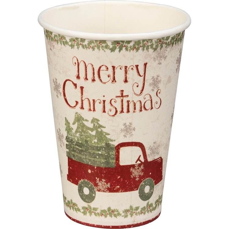 Truck And Tree Merry Christmas Cup - Paper