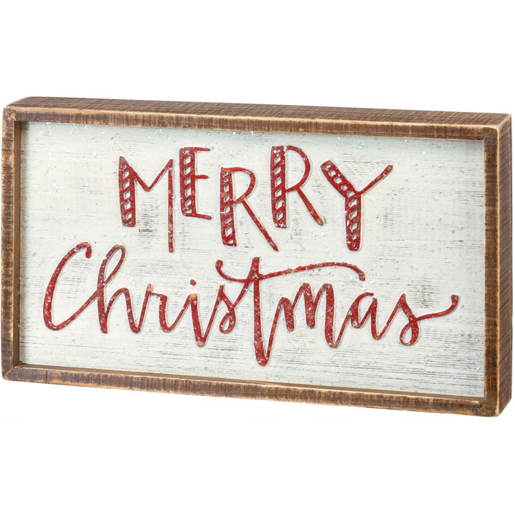 Inset Box Sign - Merry Christmas - 15" x 8.50" x 1.75" - Wood, Mica