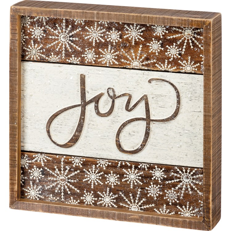 Joy Inset Slat Nordic Box Sign - Wood, Mica