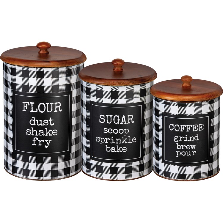 Flour Sugar Coffee Canister Set - Metal, Paper, Wood