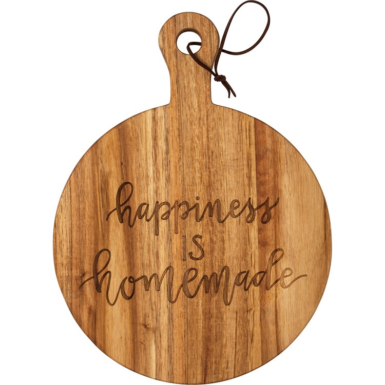 Cutting Board - Happiness Is Homemade - 10" x 13.25" x 0.50" - Wood, Leather