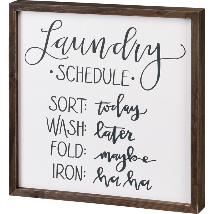 Laundry Schedule Inset Box Sign - Wood