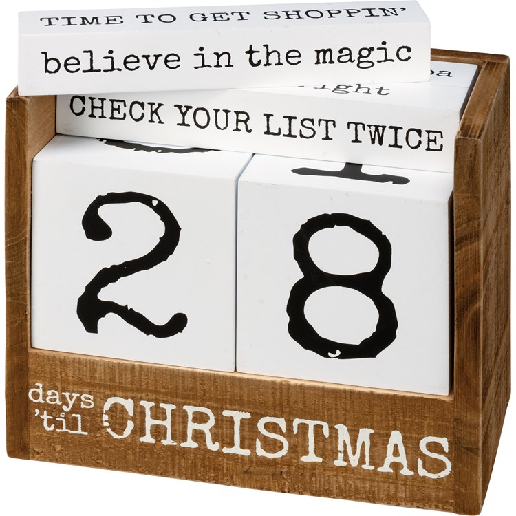 Block Countdown - Days 'Til Christmas - 6.50" x 5.75" x 3.25" - Wood