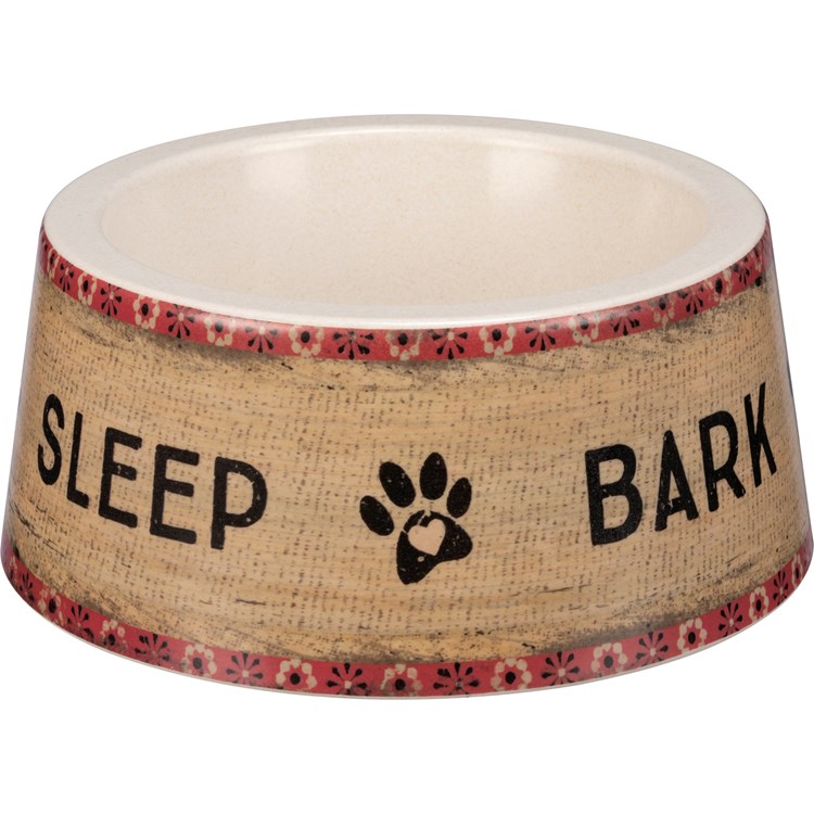 Pet Bowl Lg - Eat Sleep Bark Repeat - 8" Diameter x 3.25" - Bamboo Fiber, Melamine