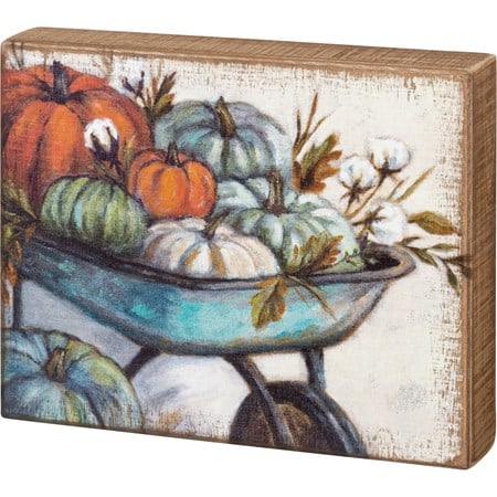 Box Sign - Wheelbarrow Pumpkins - 10" x 8" x 1.75" - Wood