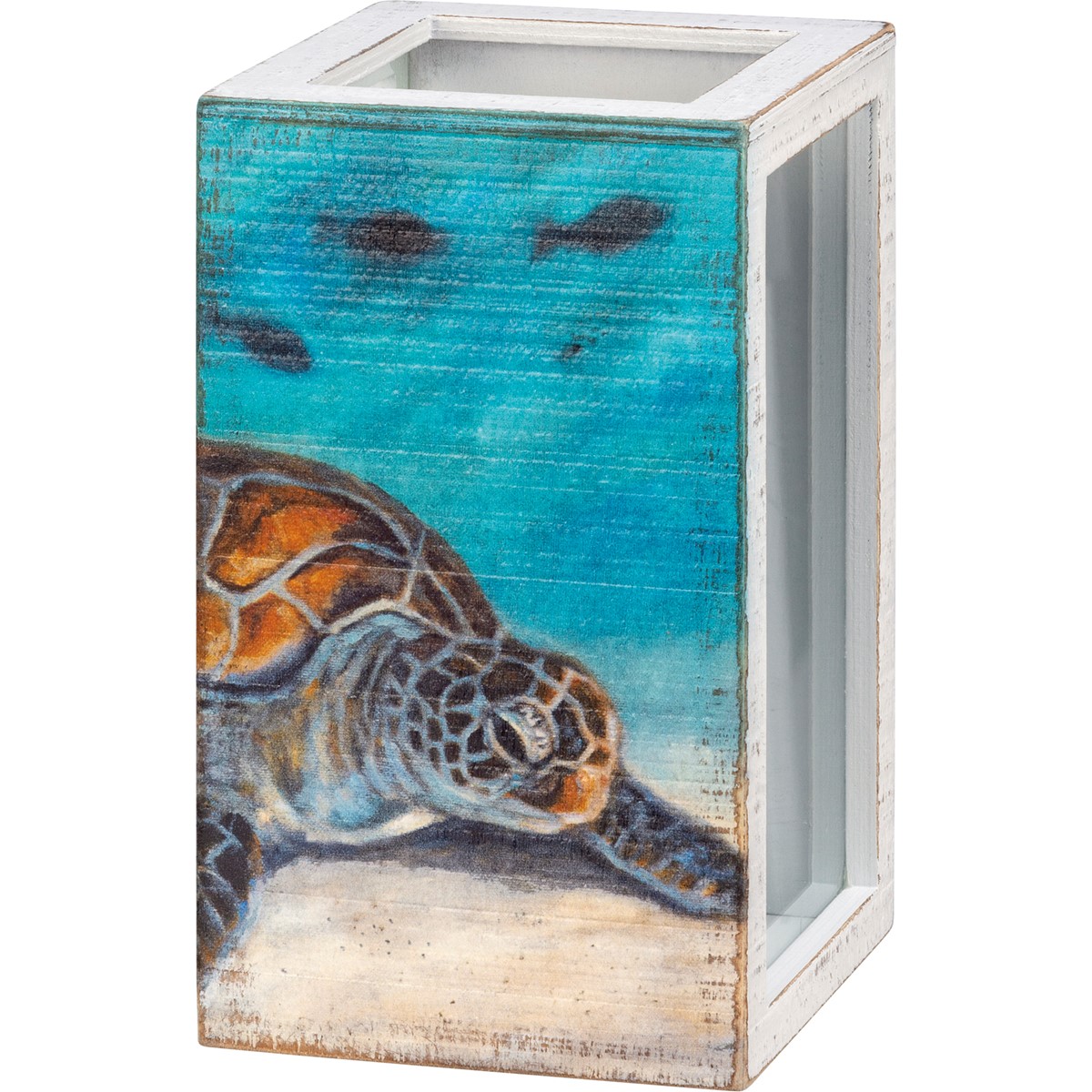 Shell Holder - Sea Turtle - 4.25" x 7.25" x 4.25" - Wood, Paper, Glass