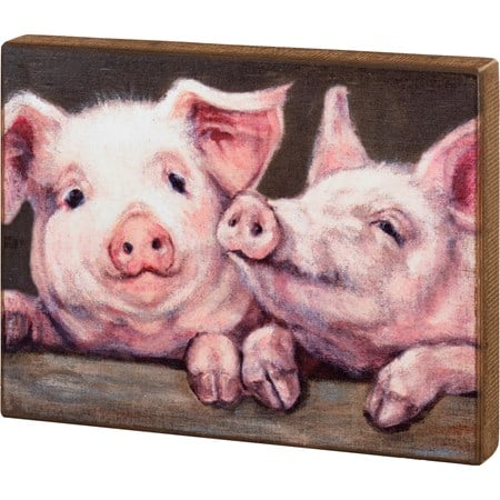 Pink Pigs Box Sign - Wood