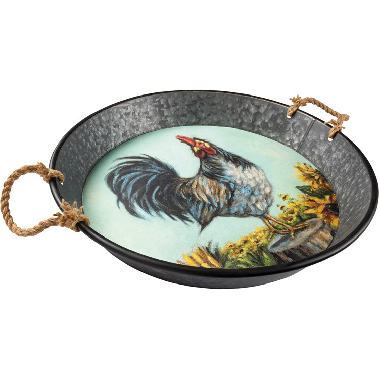 Rooster Tray - Metal, Wood, Paper, Rope