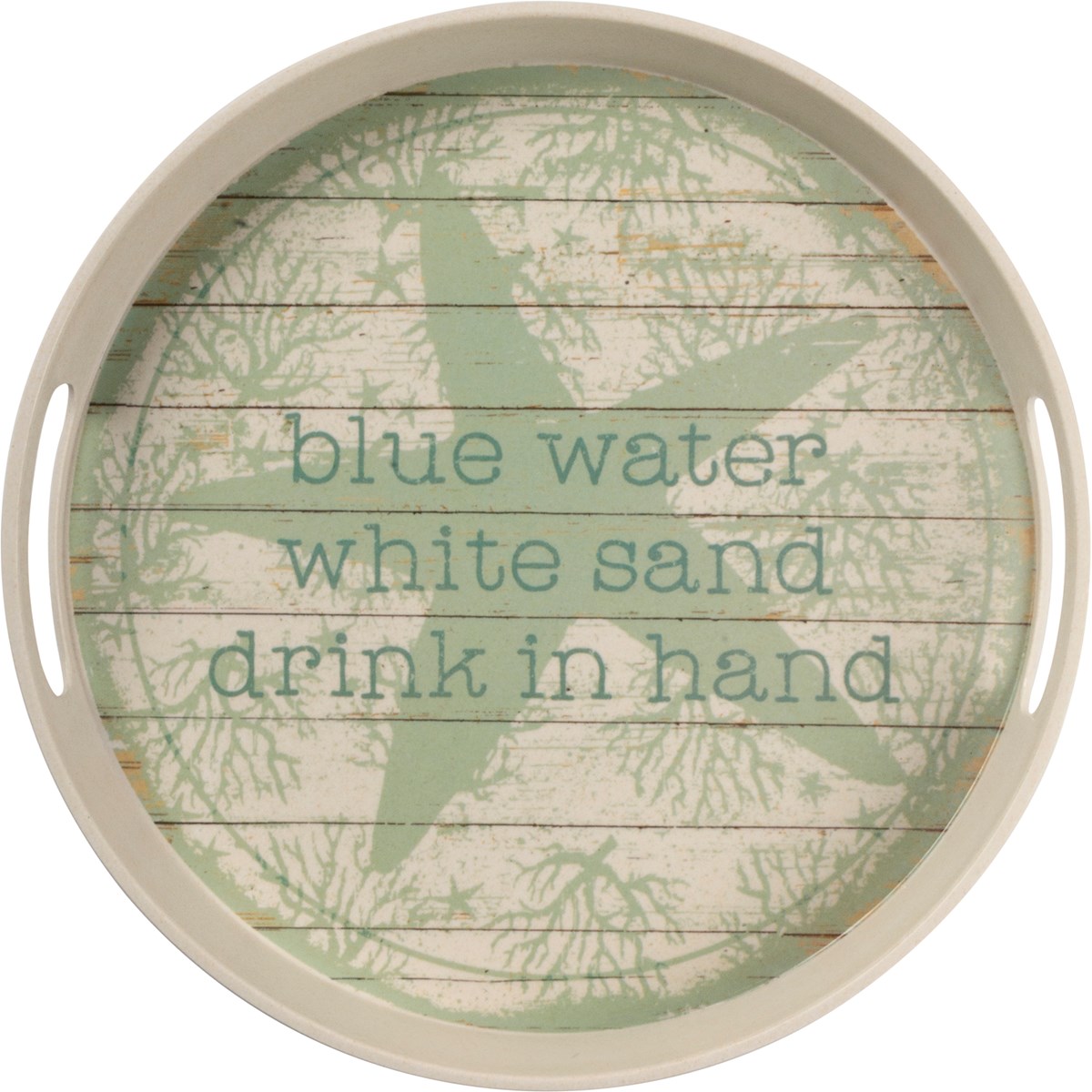 Tray Set - Blue Water White Sand Drink In Hand - 13.75" Diameter x 1.50", 12" Diameter x 1.50" - Bamboo Fiber, Melamine