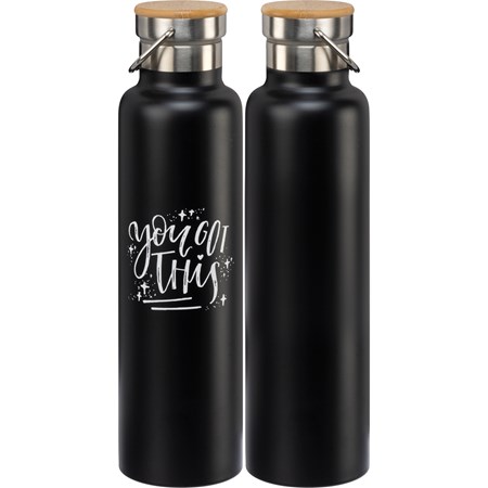 Insulated Bottle - You Got This - 25 oz., 2.75" Diameter x 11.25" - Stainless Steel, Bamboo