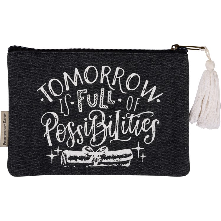 Zipper Pouch - Tomorrow Is Full Of Possibilities - 9.75" x 6.50" - Canvas, Metal