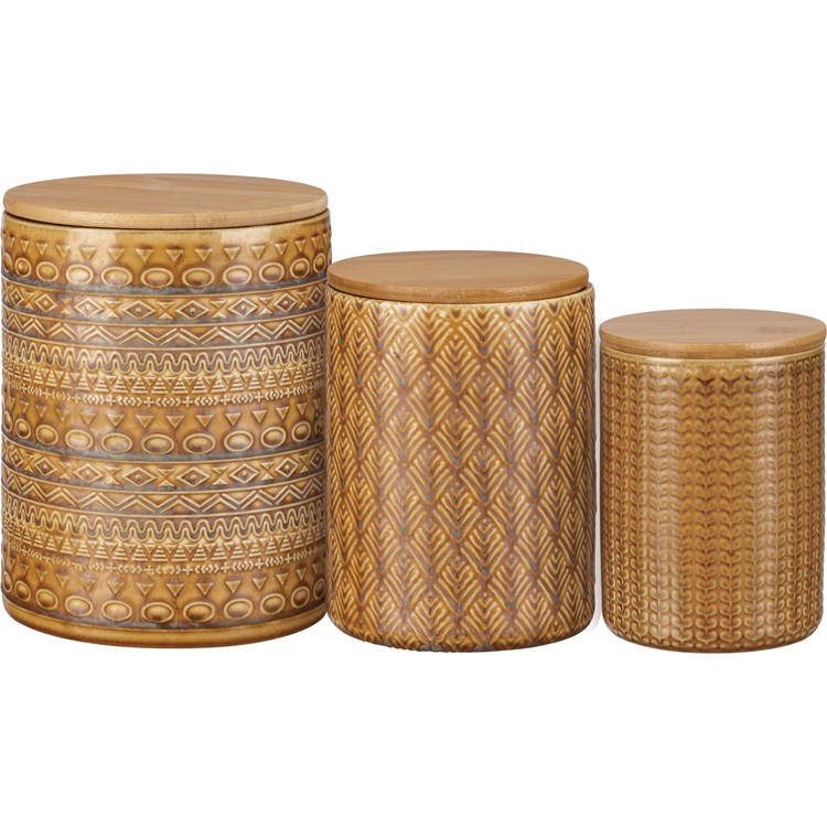 Saffron Canister Set - Stoneware, Wood, Plastic