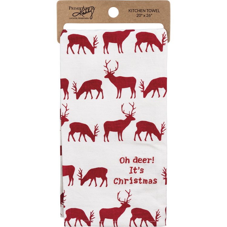 Oh Deer It's Christmas Kitchen Towel - Cotton, Linen