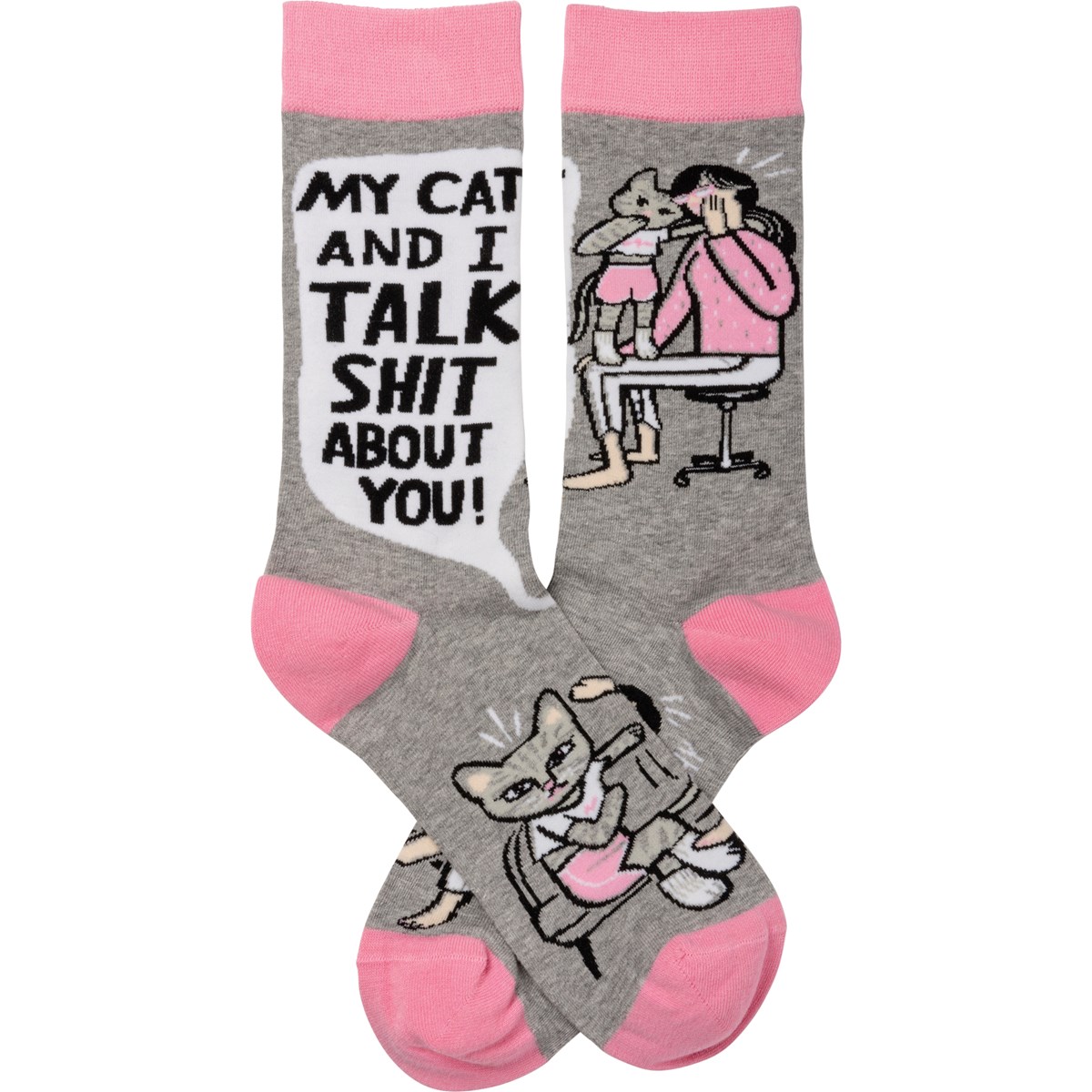 My Cat And I Talk About You Socks - Cotton, Nylon, Spandex