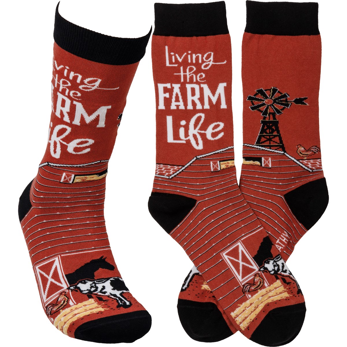 Socks - Living The Farm Life - One Size Fits Most - Cotton, Nylon, Spandex