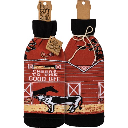 Bottle Sock - Cheers To The Good Life - 3.50" x 11.25", Fits 750mL to 1.5L bottles - Cotton, Nylon, Spandex