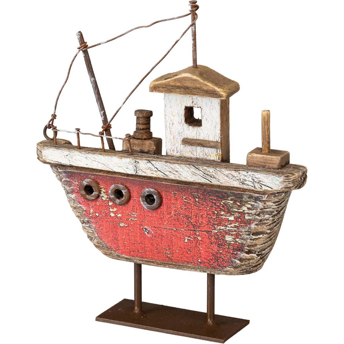 Fishing Boat Red Sitter - Wood, Metal, Wire