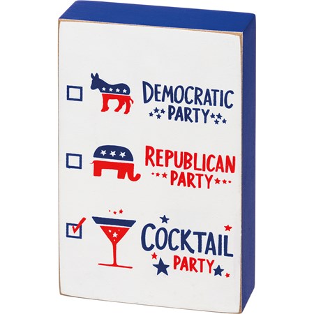 Block Sign - Cocktail Party - 3" x 5" x 1"  - Wood