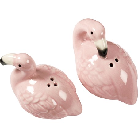 Salt & Pepper Set - Flamingo - 3" x 2.50" x 1.75", 2.75" x 2.50" x 1.75" - Stoneware, Plastic