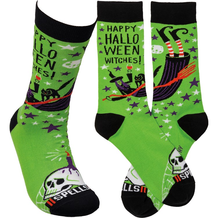 Happy Halloween Witches Socks - Cotton, Nylon, Spandex