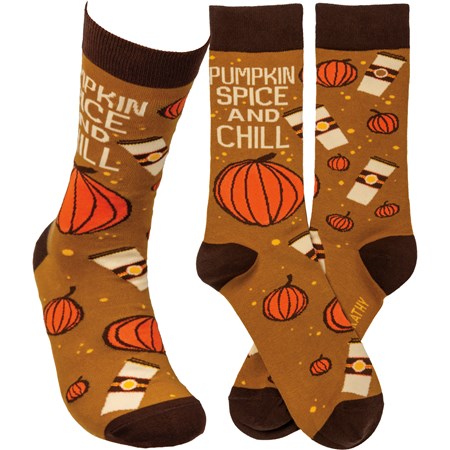 Socks - Pumpkin Spice And Chill - One Size Fits Most - Cotton, Nylon, Spandex
