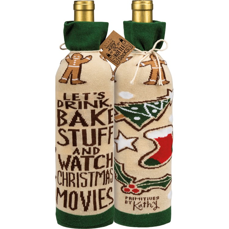 Let's Bake Stuff And Watch Movies Bottle Sock - Cotton, Nylon, Spandex