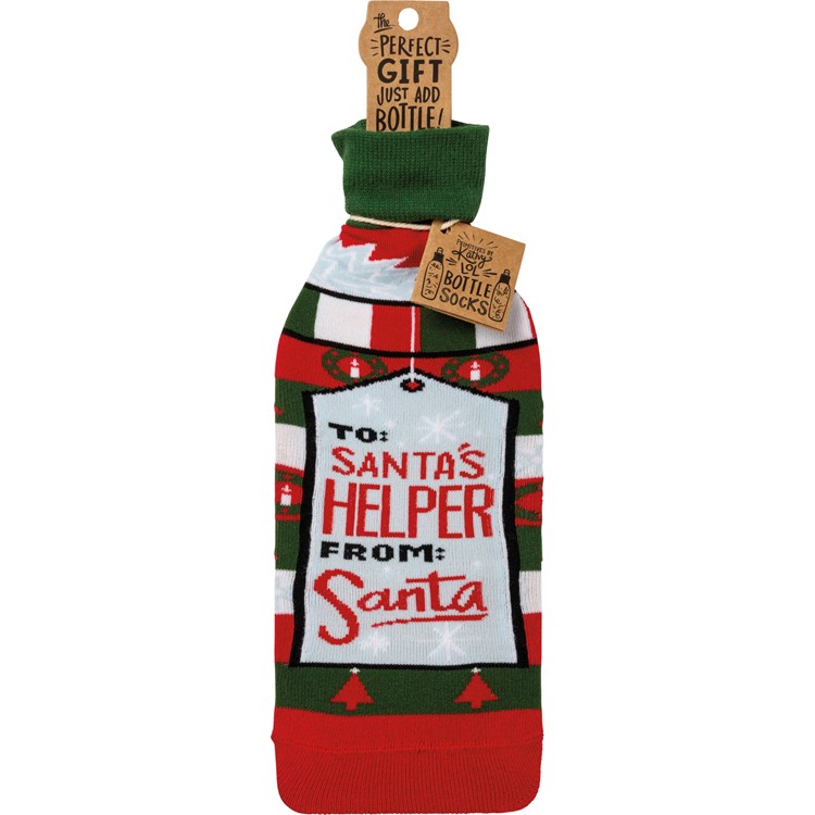 To Santa's Helper From Santa Bottle Sock - Cotton, Nylon, Spandex