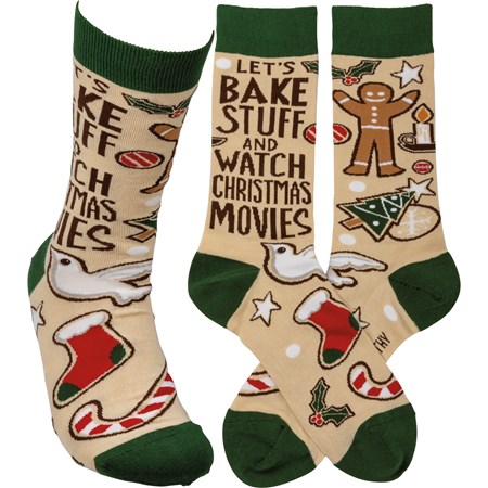 Socks - Let's Bake Stuff And Watch Movies - One Size Fits Most - Cotton, Nylon, Spandex