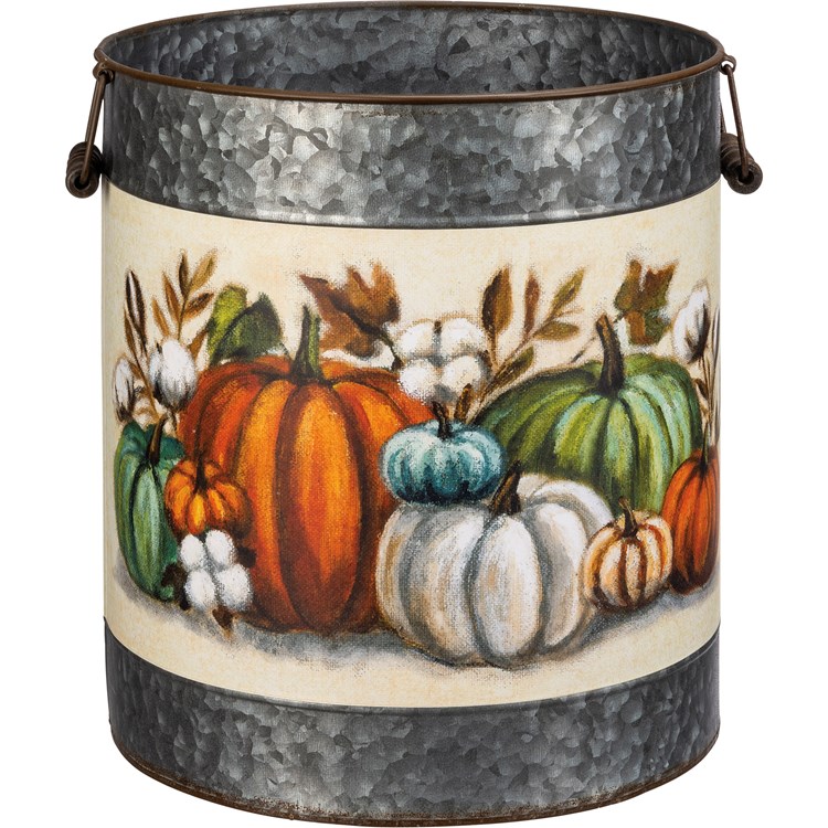 Bucket Set - Pumpkins - 11" Diameter x 13", 9.75" Diameter x 11.75" - Metal, Paper, Wood
