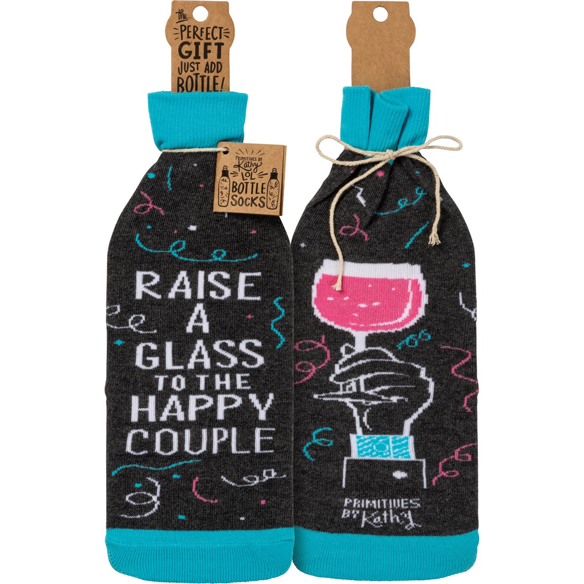 Raise A Glass To The Happy Couple Bottle Sock - Cotton, Nylon, Spandex