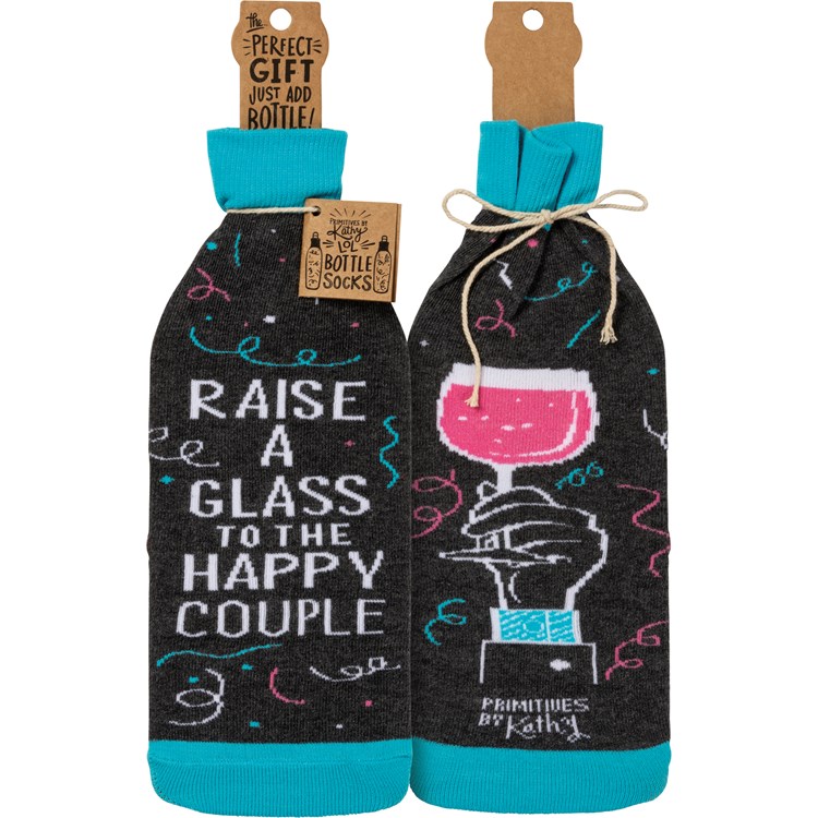 Raise A Glass To The Happy Couple Bottle Sock - Cotton, Nylon, Spandex