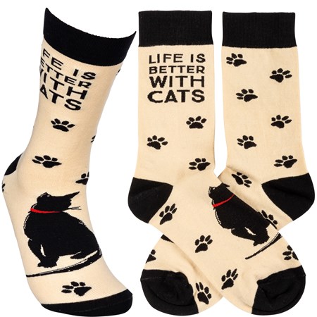 Socks - Life Is Better With Cats - One Size Fits Most - Cotton, Nylon, Spandex