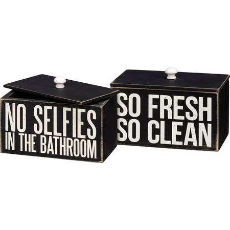 Divided Box - No Selfies In The Bathroom - 6" x 3.50" x 3.25" - Wood, Metal