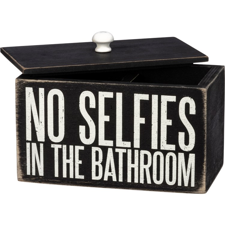 No Selfies In The Bathroom Divided Box - Wood, Metal