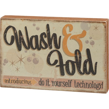 Box Sign - Wash & Fold Do It Yourself Technology - 12" x 8" x 1.75" - Wood, Paper
