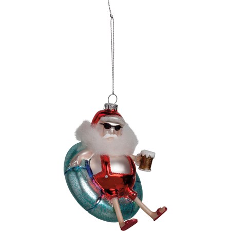 Santa Floaty Glass Ornament - Glass, Plastic, Polyester, Metal, Glitter