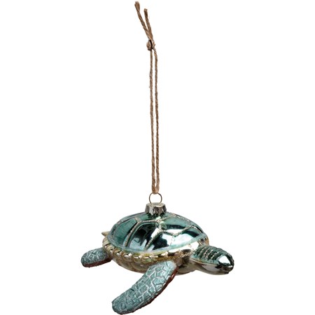 Glass Ornament - Sea Turtle - 4.25" x 2.50" x 4.50" - Glass, Metal, String, Glitter