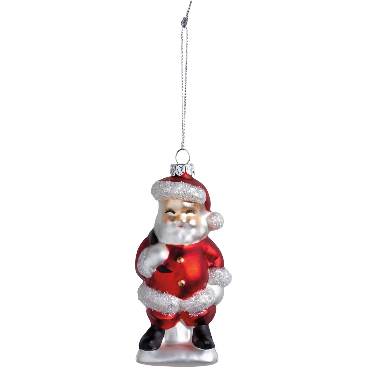 Santa Glass Ornament - Glass, Metal, Glitter